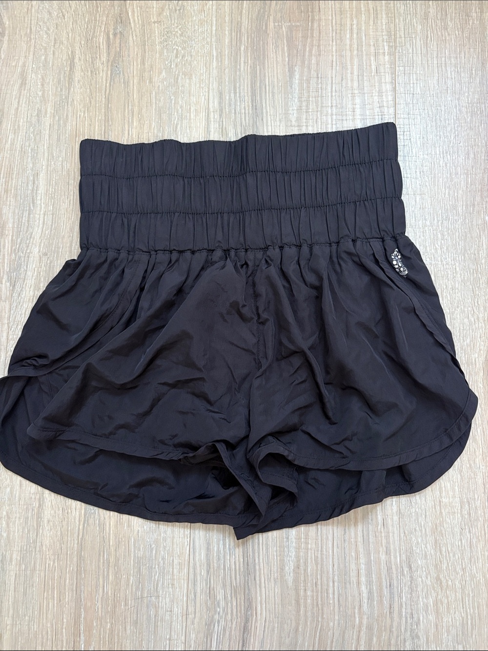 Free People Black Smocked High-Waist Flow Shorts